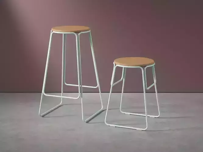 Smed two stools with metal legs and wood seat