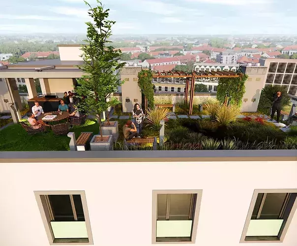 Modern Apartment Building with Rooftop 03 3D model 5