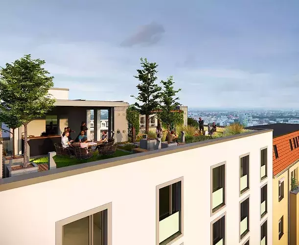 Modern Apartment Building with Rooftop 03 3D model 6