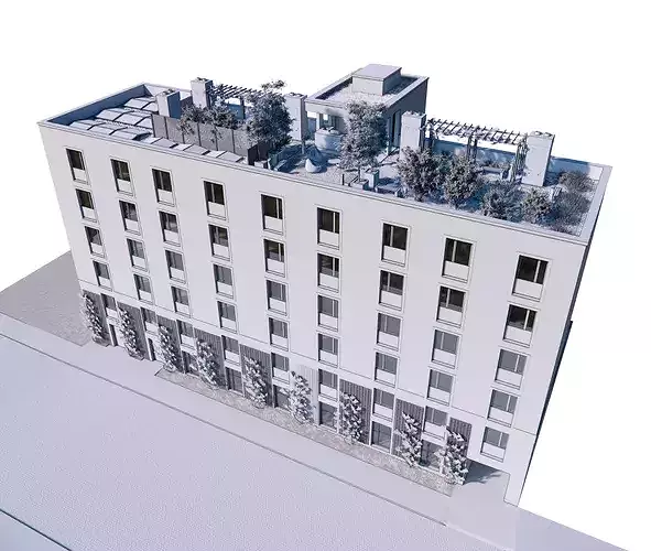 Modern Apartment Building with Rooftop 03 3D model 3