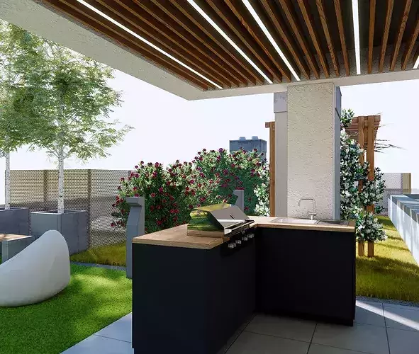 Modern Apartment Building with Rooftop 03 3D model 7