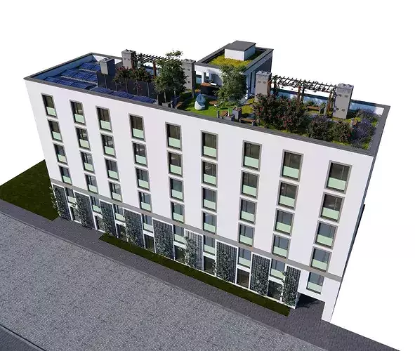 Modern Apartment Building with Rooftop 03 3D model 2