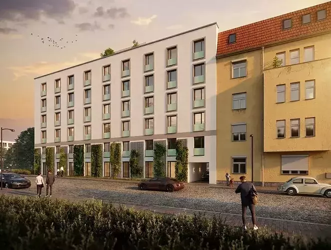 Modern Apartment Building with Rooftop 03 3D model