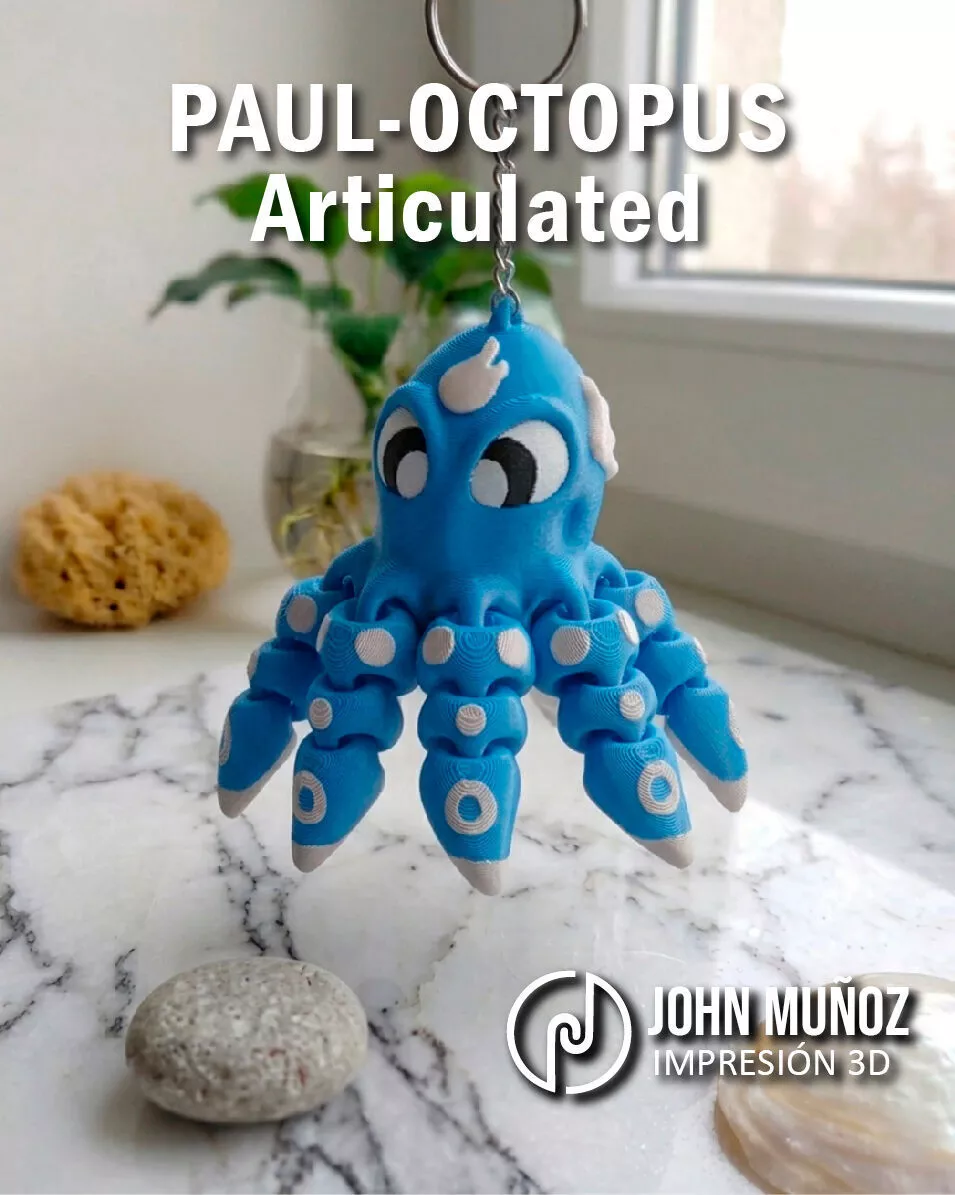 Paul Octopus Fidget Toy Keychain Articulated free support 3D print model