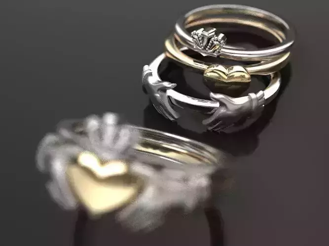 CLADDAGH 2 colors 3 part folding RING 3D print model