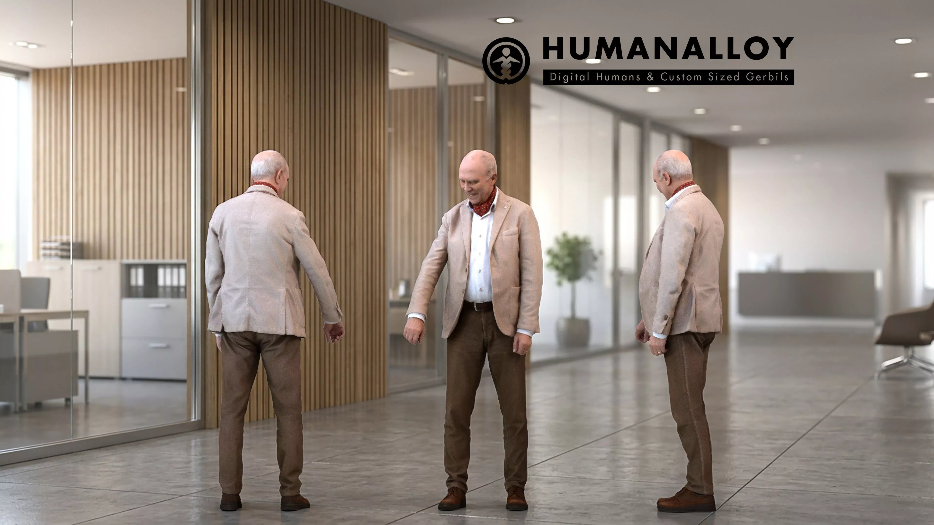 Senior Caucasian man waiting in office wearing autumn or spring 3D model