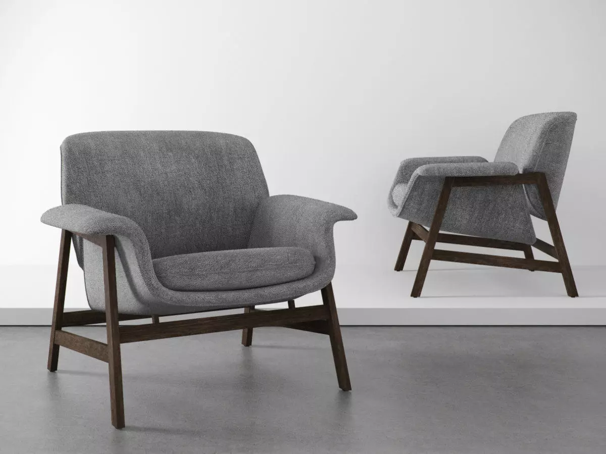 Armchair lounge chair with wooden legs 3D model_0