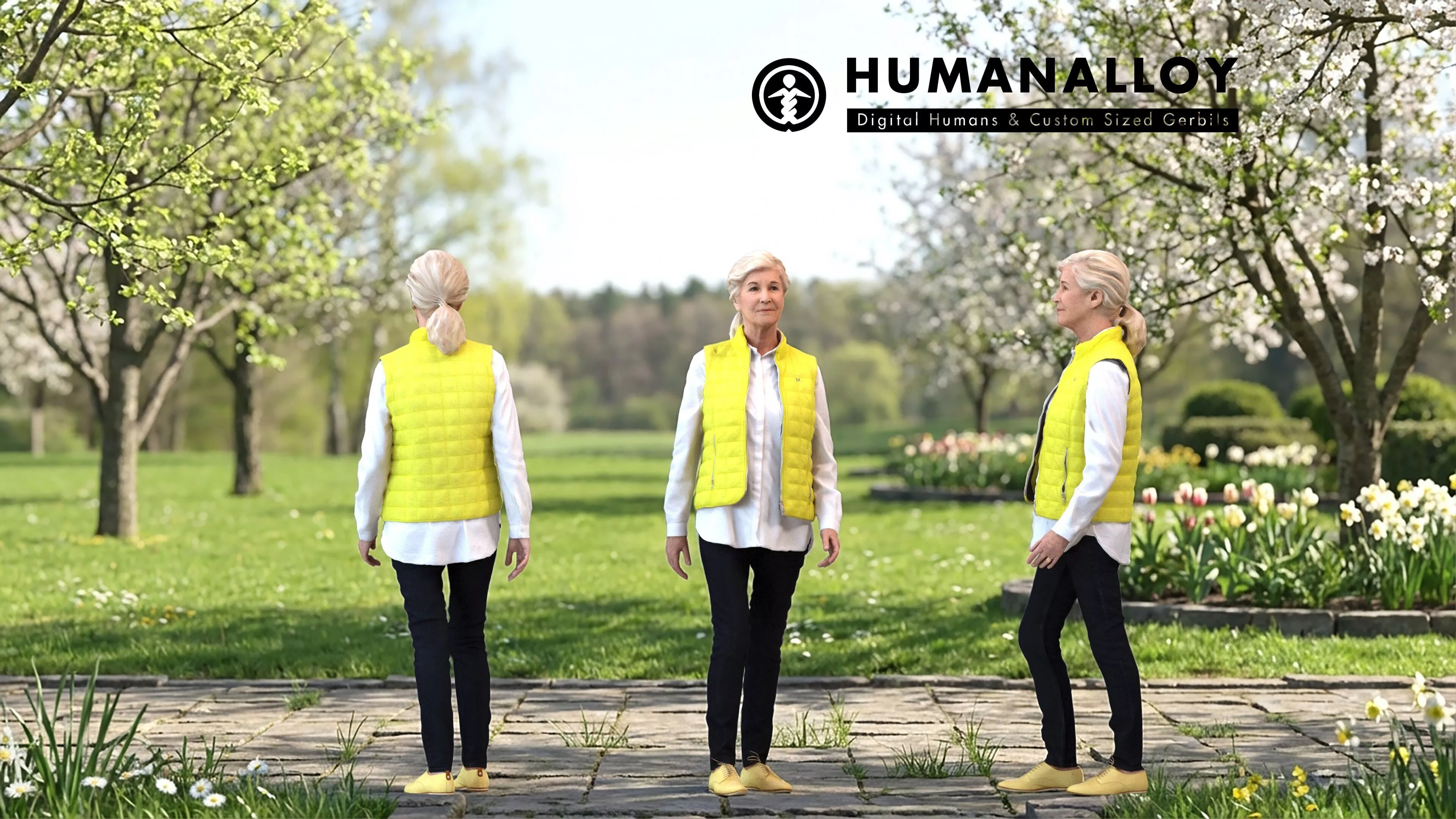 Senior Caucasian woman walking outdoors in casual autumn or 3D model