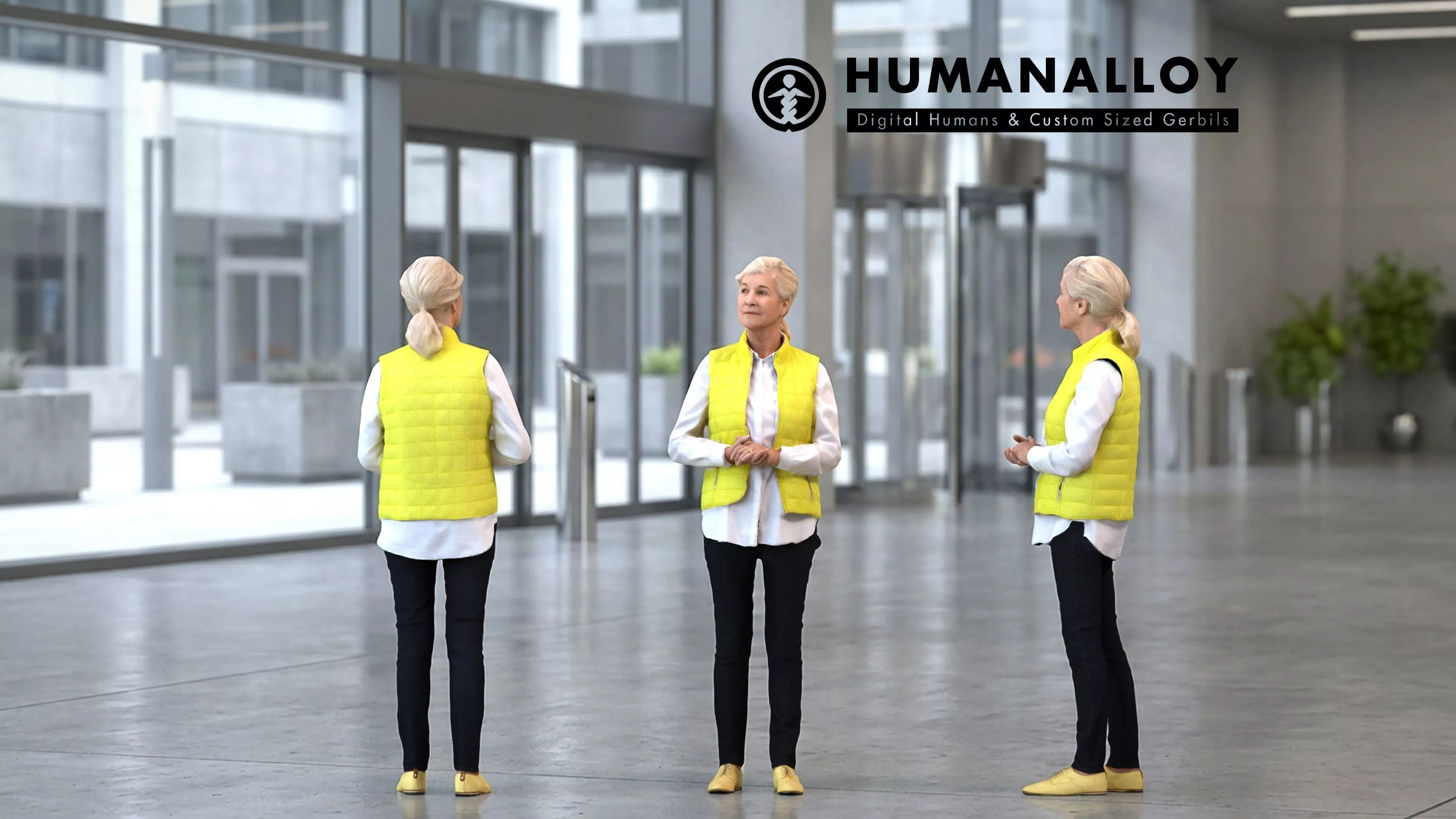 Senior Caucasian woman waiting in public wearing transitional 3D model