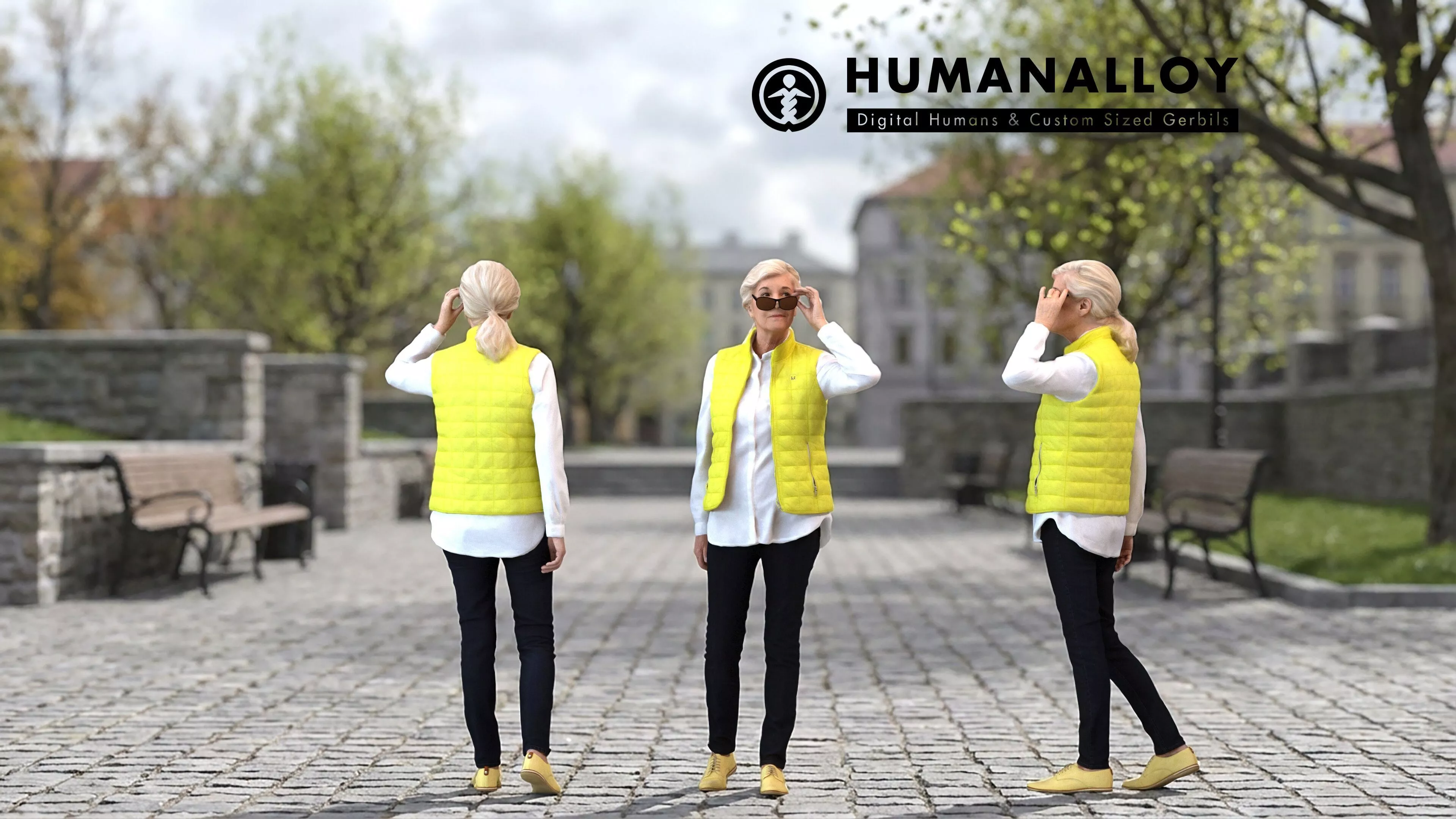 Senior Caucasian woman making phone call outdoors in 3D model