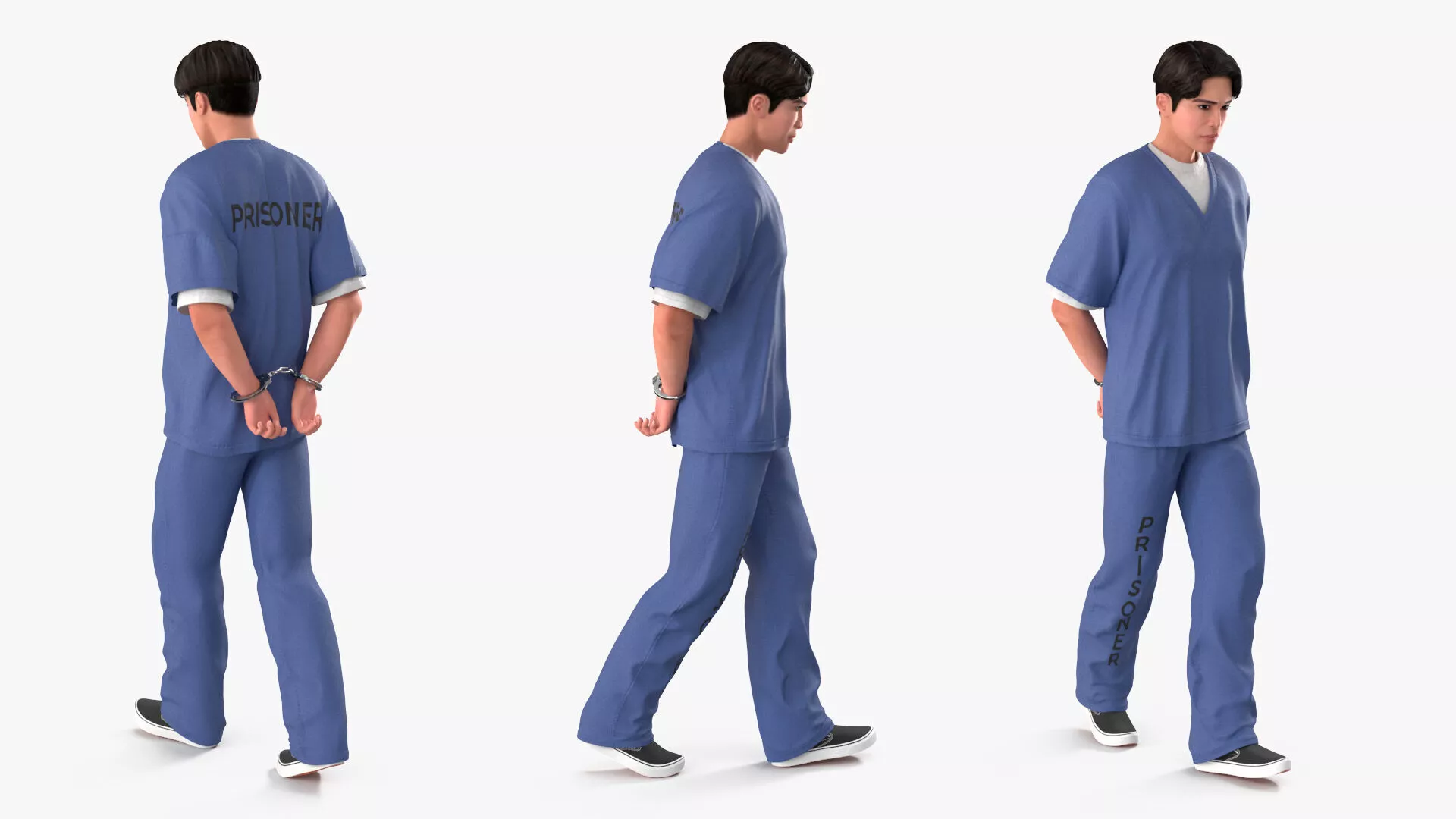 Asian Prisoner Blue Uniform Rigged for Cinema 4D 3D model