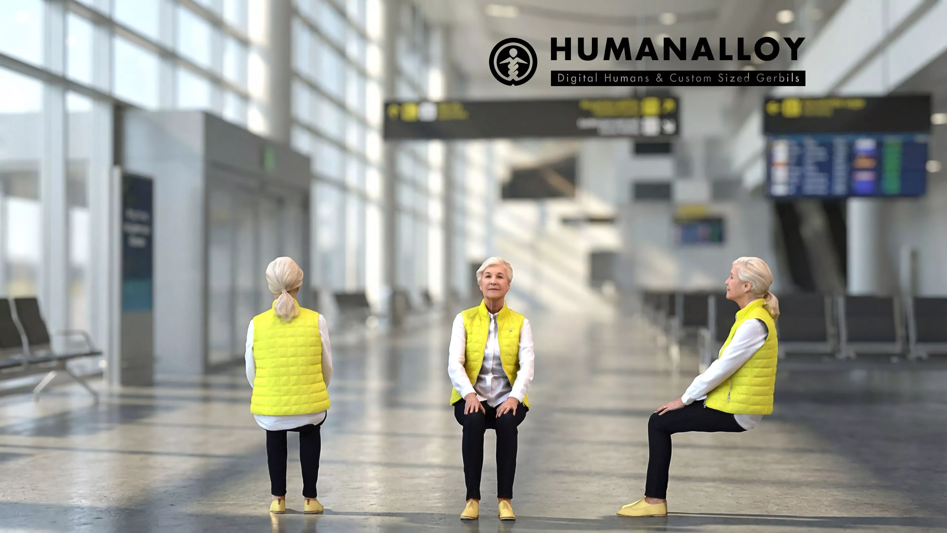 Senior Caucasian woman sitting and waiting in public 3D model