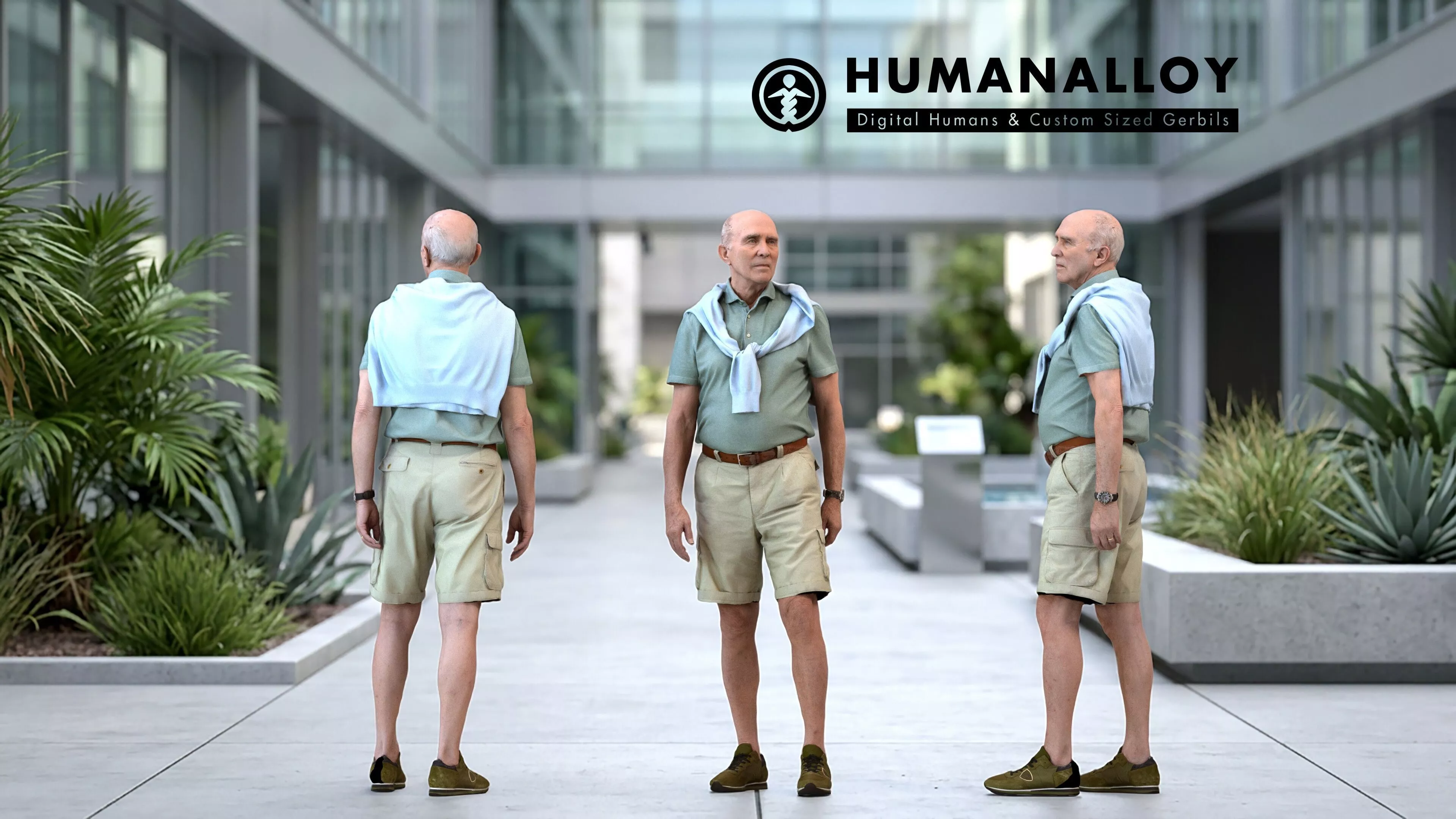 Senior Caucasian man waiting in public space wearing casual 3D model