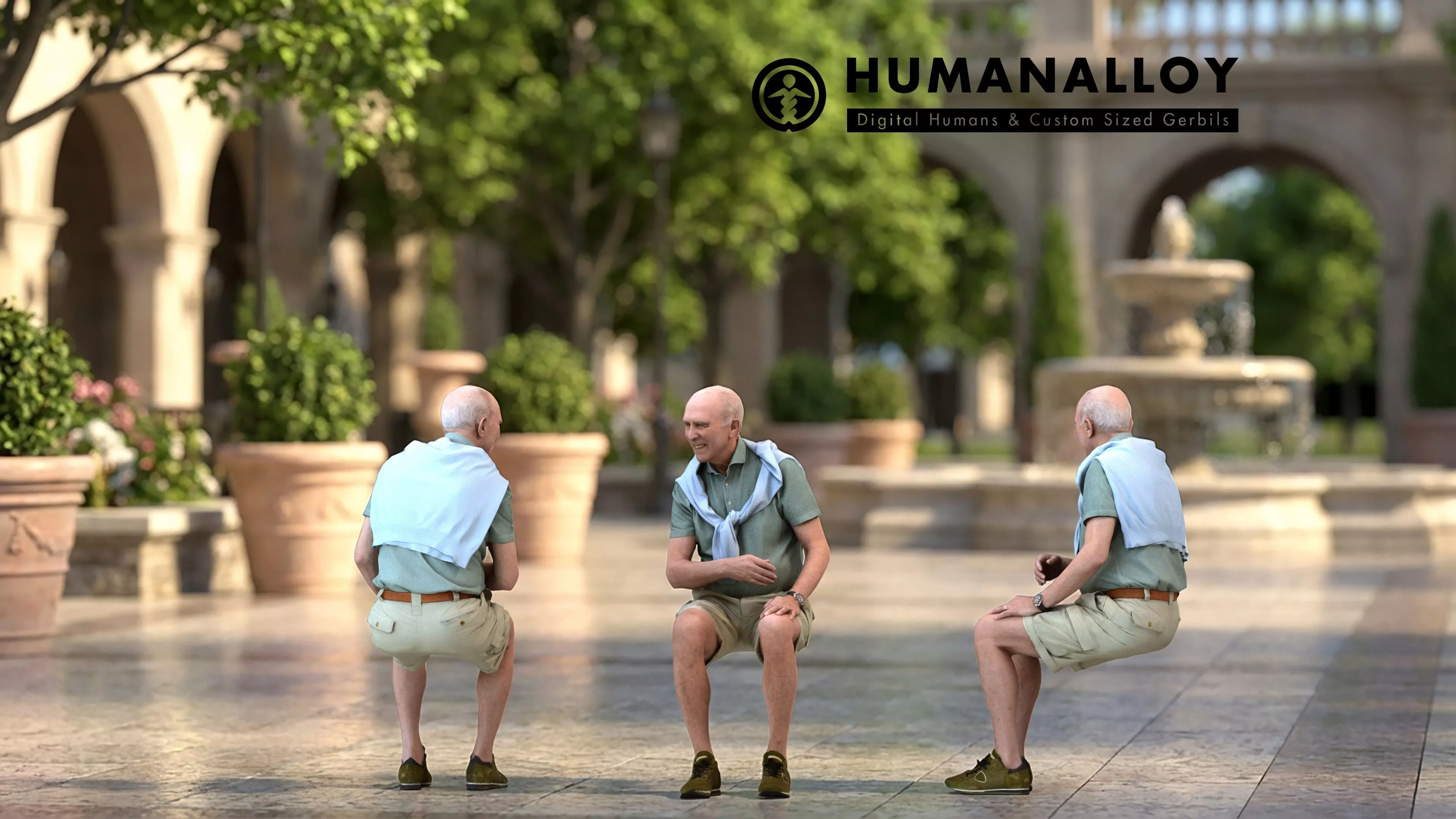 Senior Caucasian man relaxing in public space wearing casual 3D model