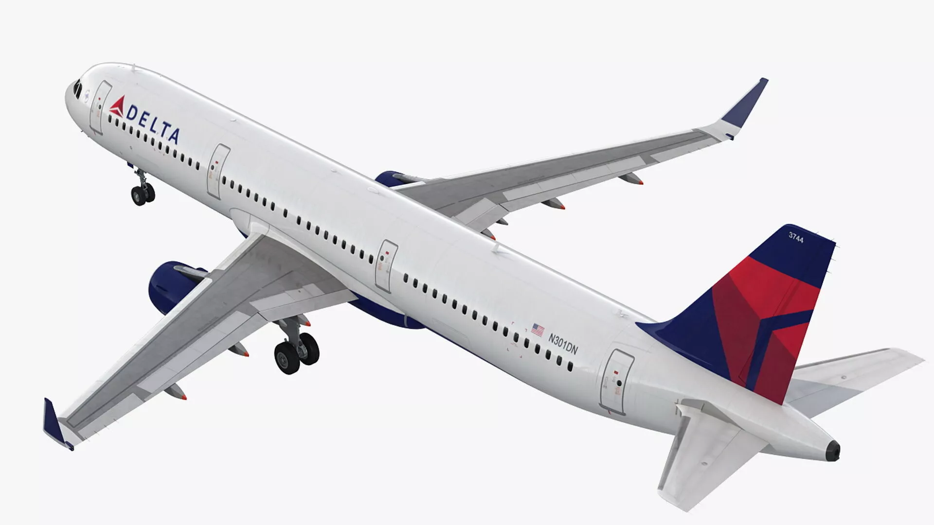 Delta Airlines Airbus A321 with Interior and Doors Rigged 3D model