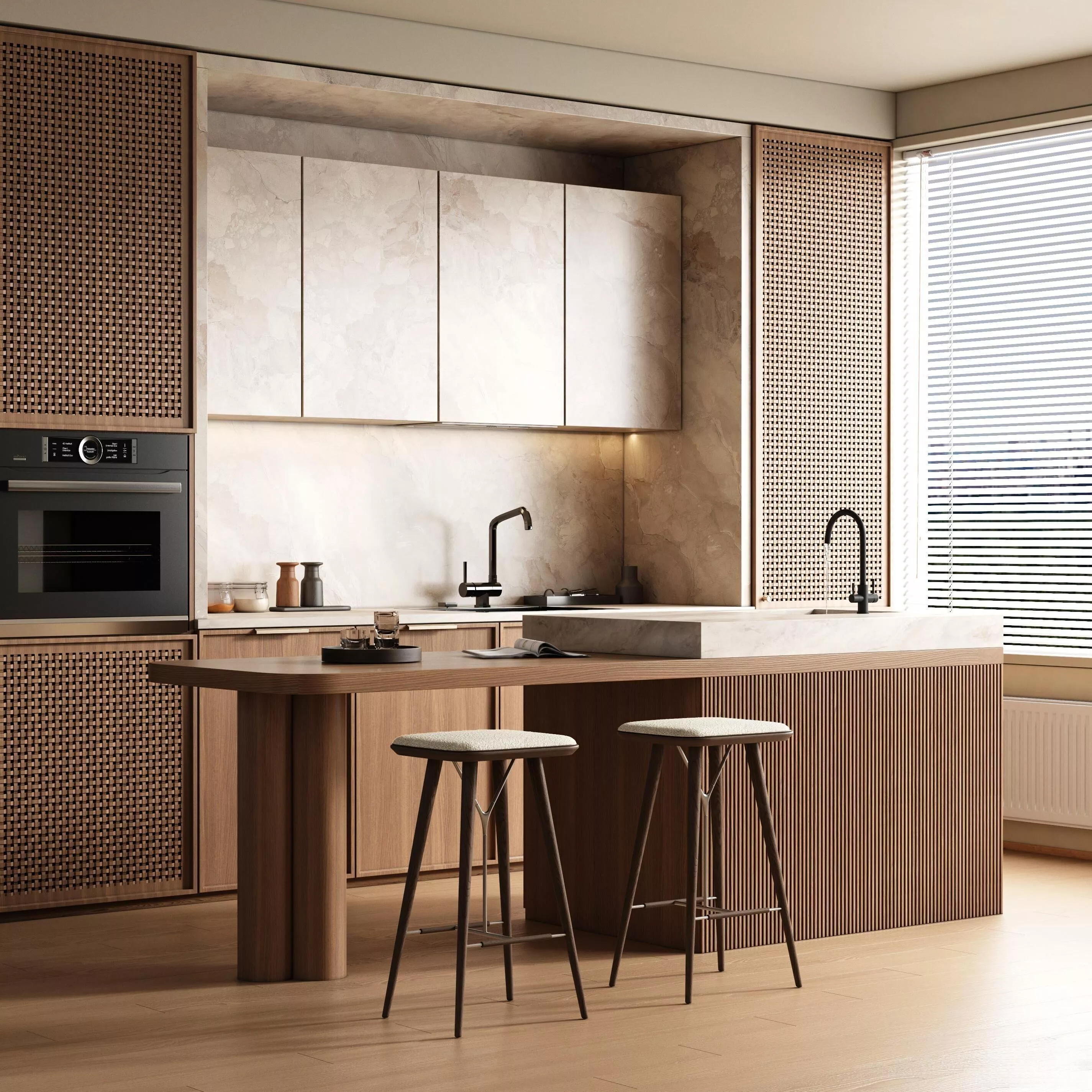 Modern Kitchen Cabinet Set with Woven Panels 3D model