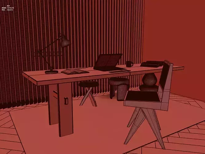 Modern Wooden Office Desk Set 3D Model 3D model 6