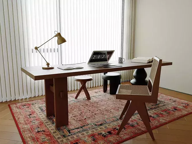 Modern Wooden Office Desk Set 3D Model 3D model