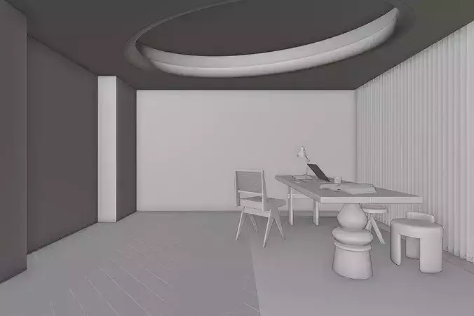 Modern Wooden Office Desk Set 3D Model 3D model 7