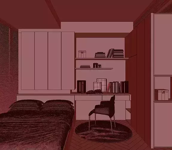 Interior Design of Bedroom and Study Room 3D model 7