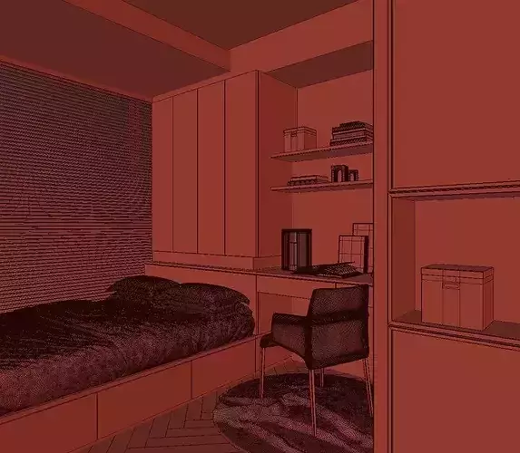 Interior Design of Bedroom and Study Room 3D model 5