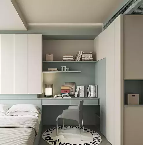 Interior Design of Bedroom and Study Room 3D model 4