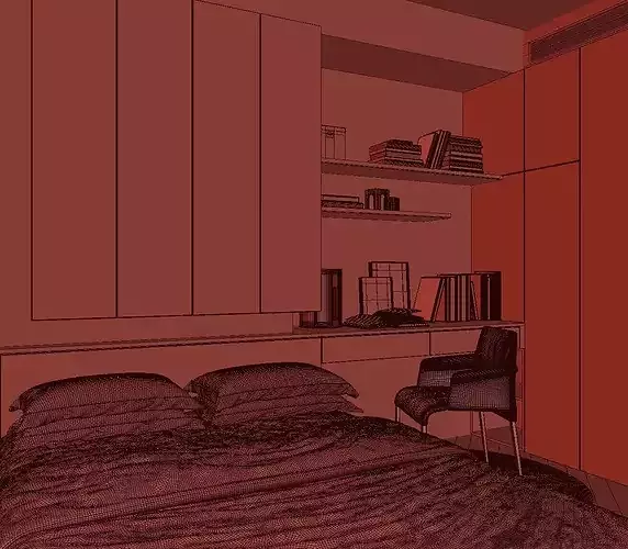Interior Design of Bedroom and Study Room 3D model 6
