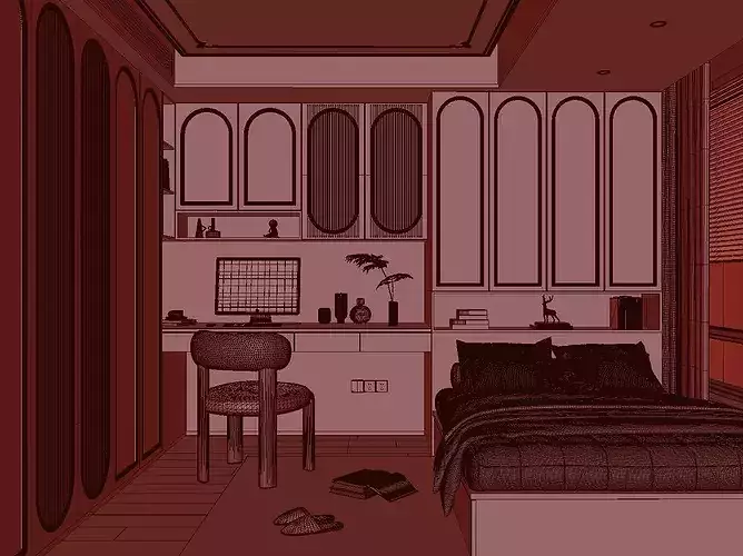 Interior Design of French Bedroom 3D model 7