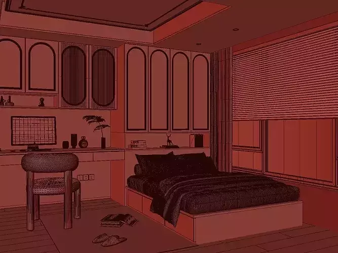 Interior Design of French Bedroom 3D model 6