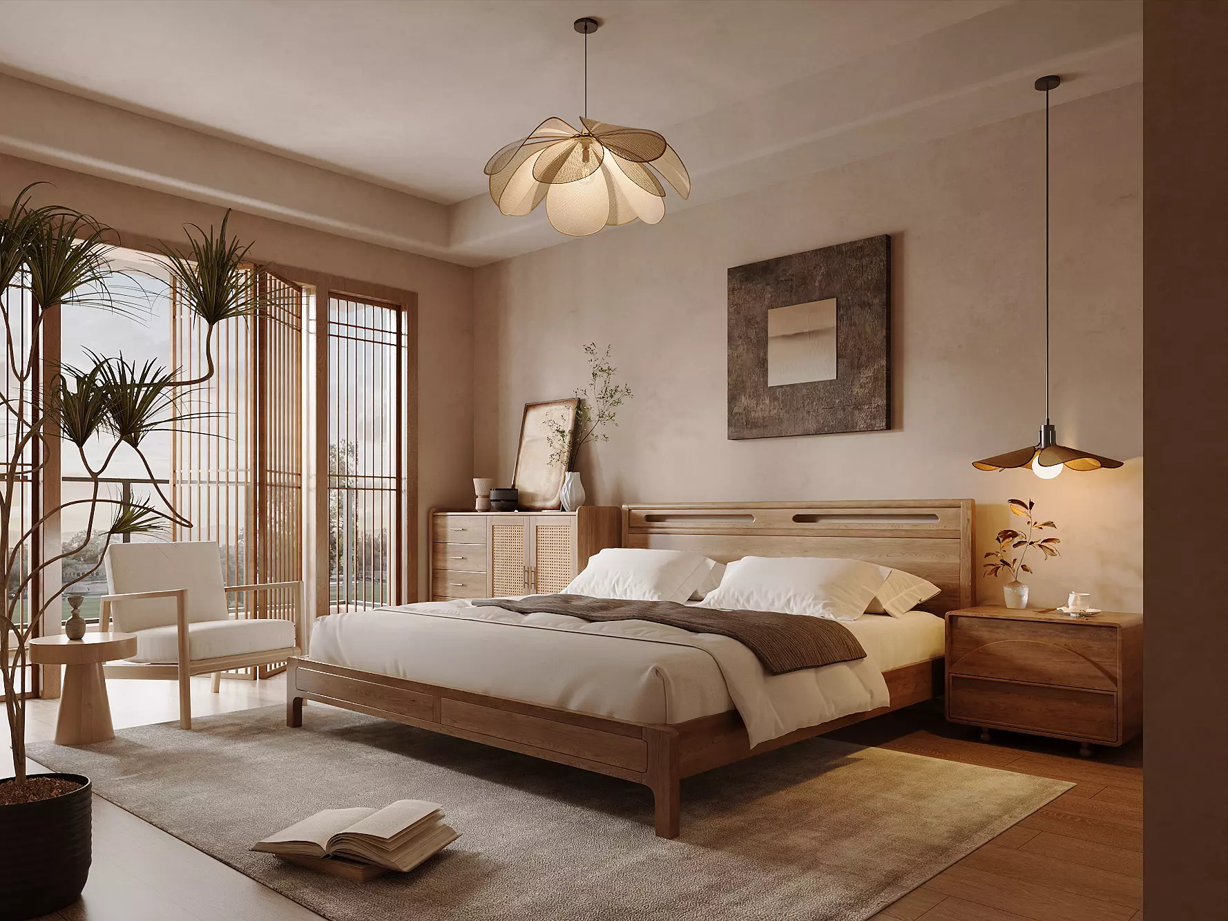 Warm Wooden Bedroom Interior 3D Model 3D model