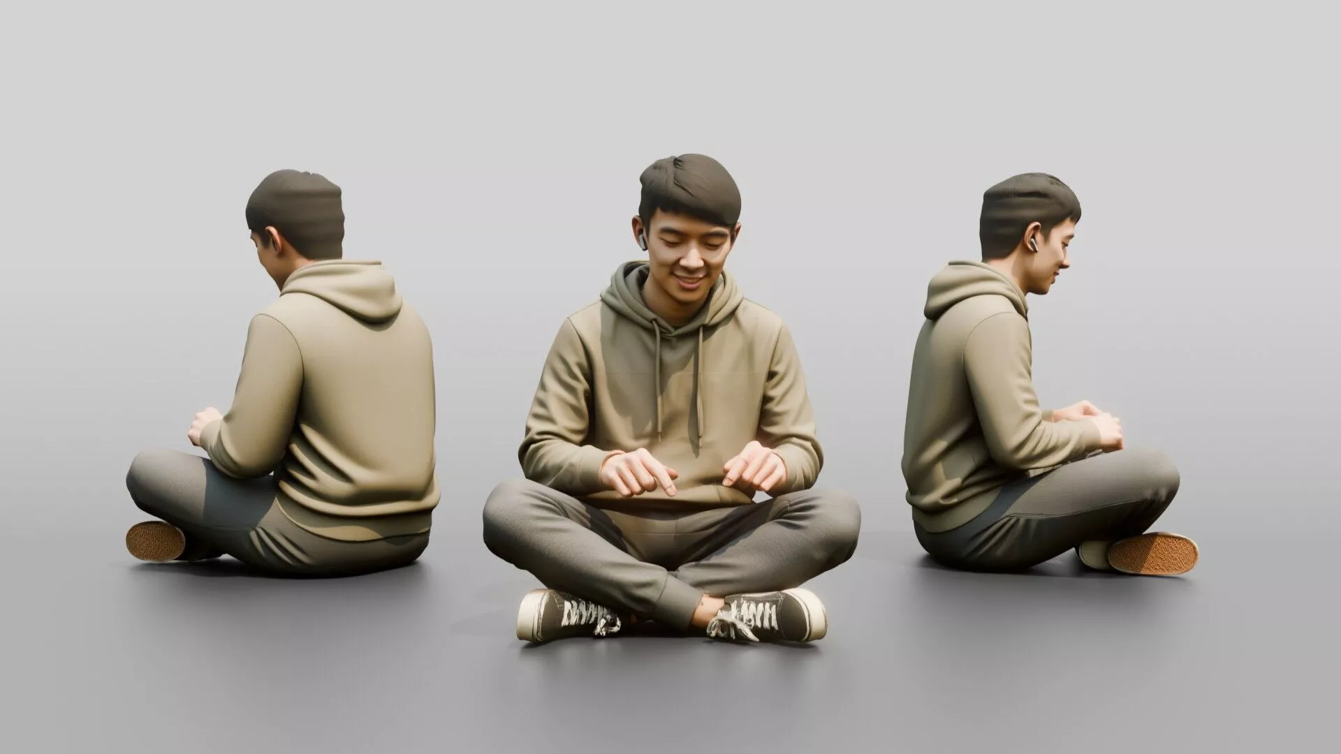 Young Chinese Man Sitting Cross-Legged Relaxing 3D model
