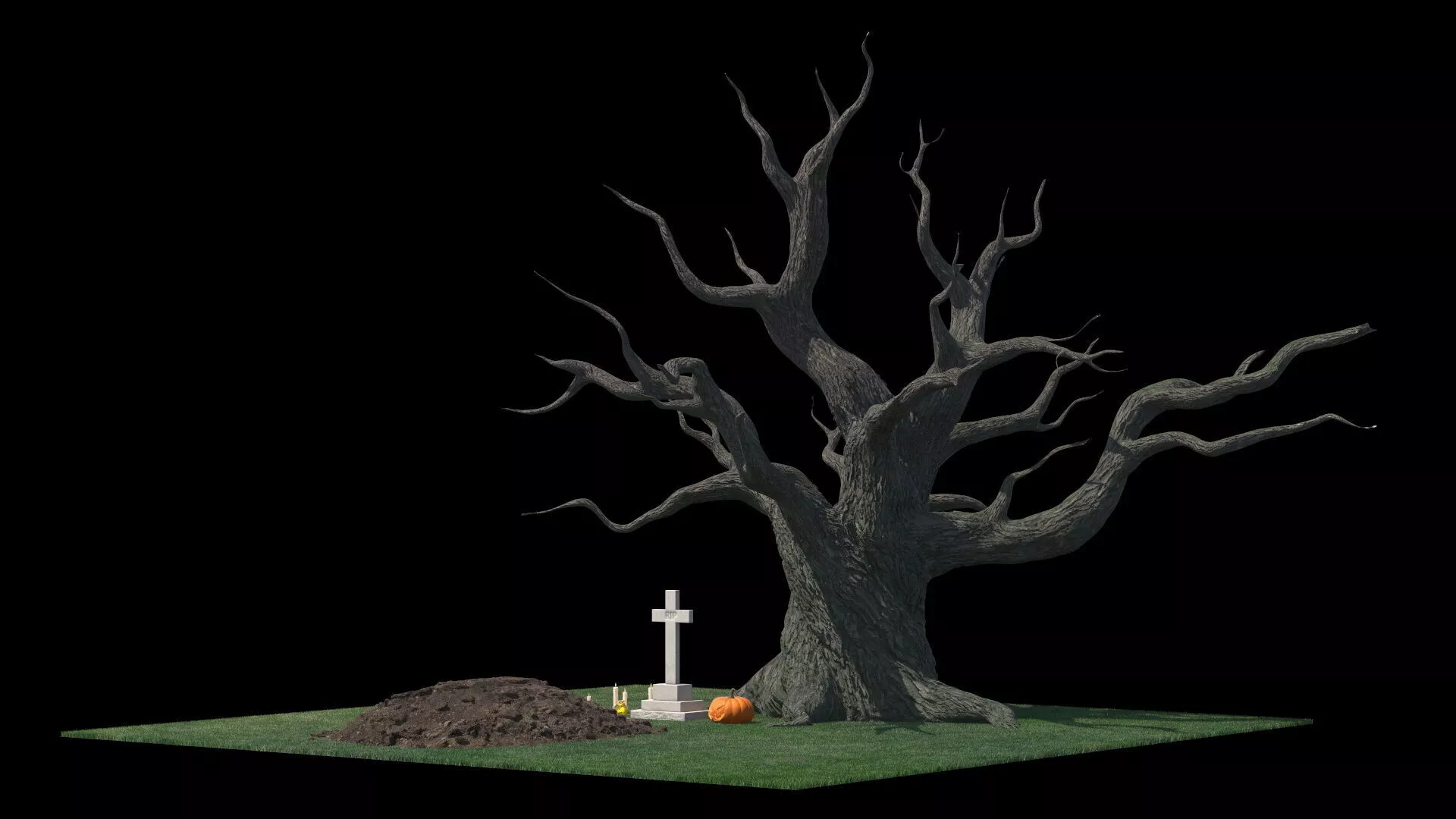 Grave with Freshly Dug Soil and Glowing Pumpkin Fur 3D model