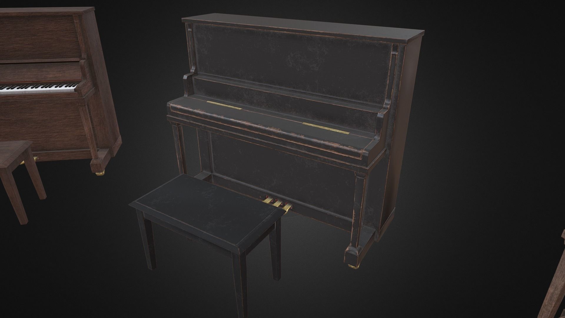 Old antique piano with bench game-ready asset Free low-poly 3D model_4