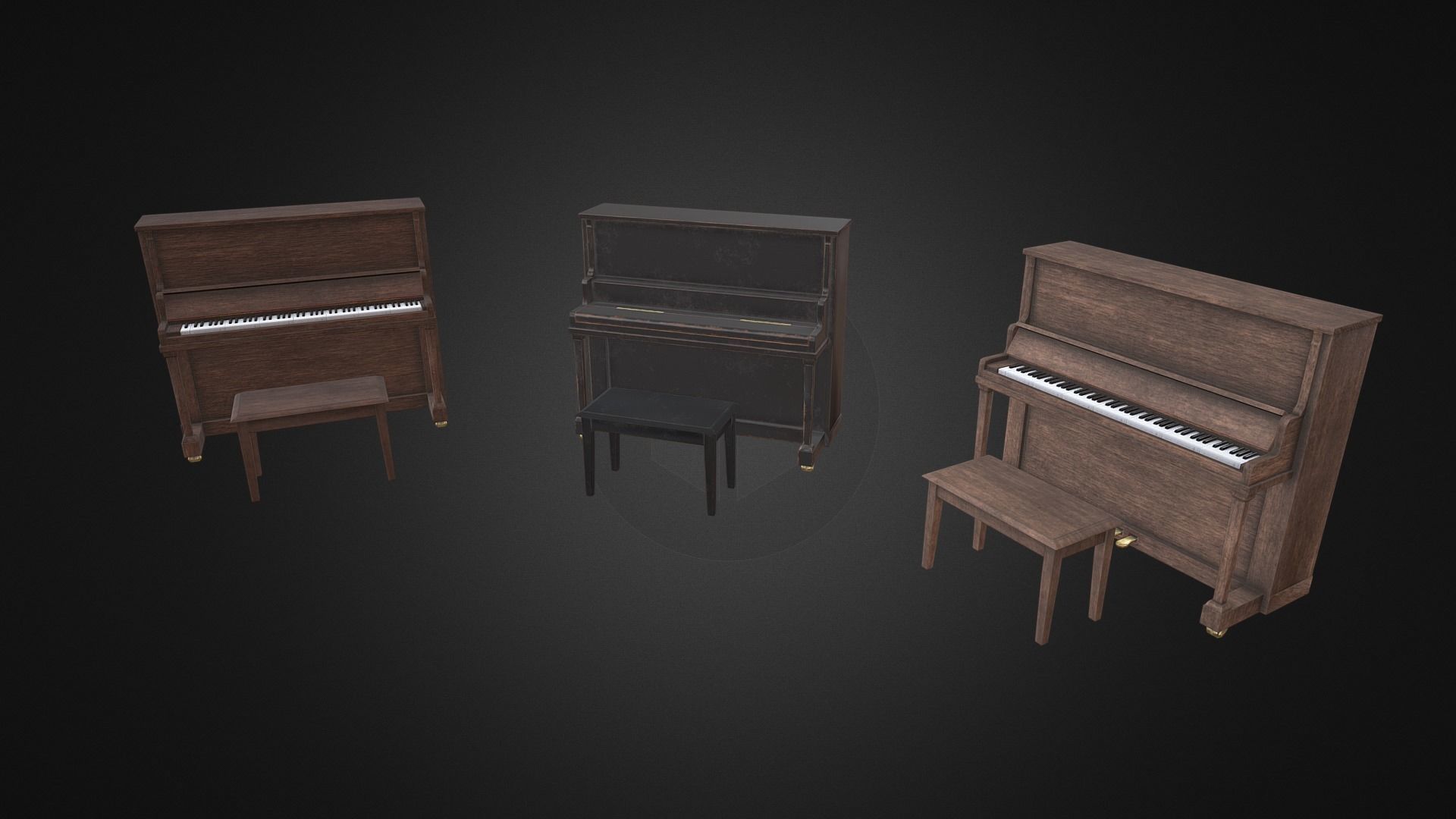 Old antique piano with bench game-ready asset Free low-poly 3D model_0