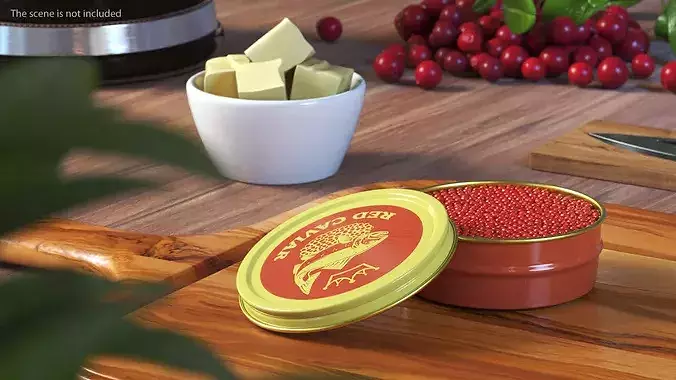 Red Caviar Open Tin 3D model 3