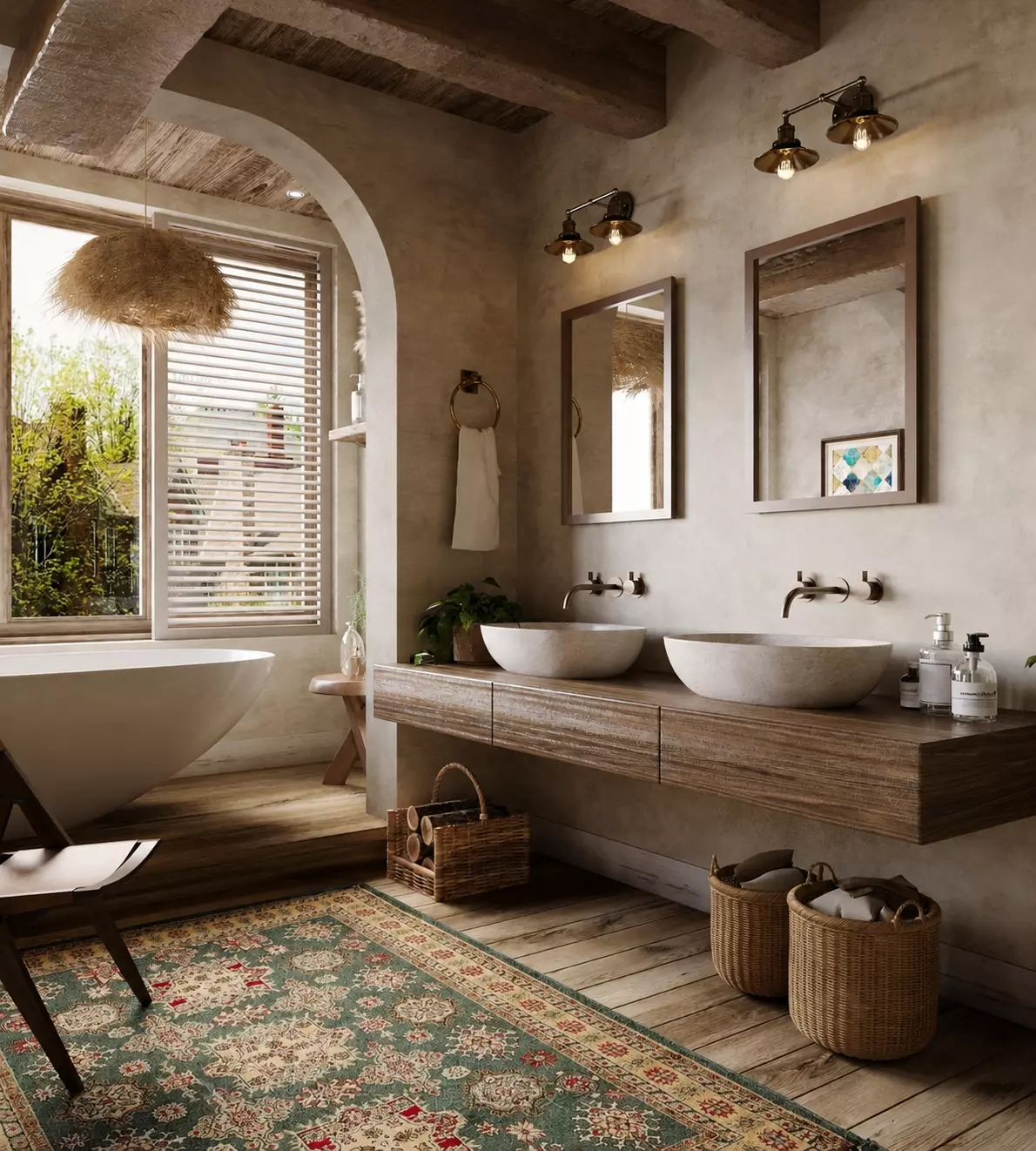 Rustic Double Vanity Bathroom 3D Model 3D model