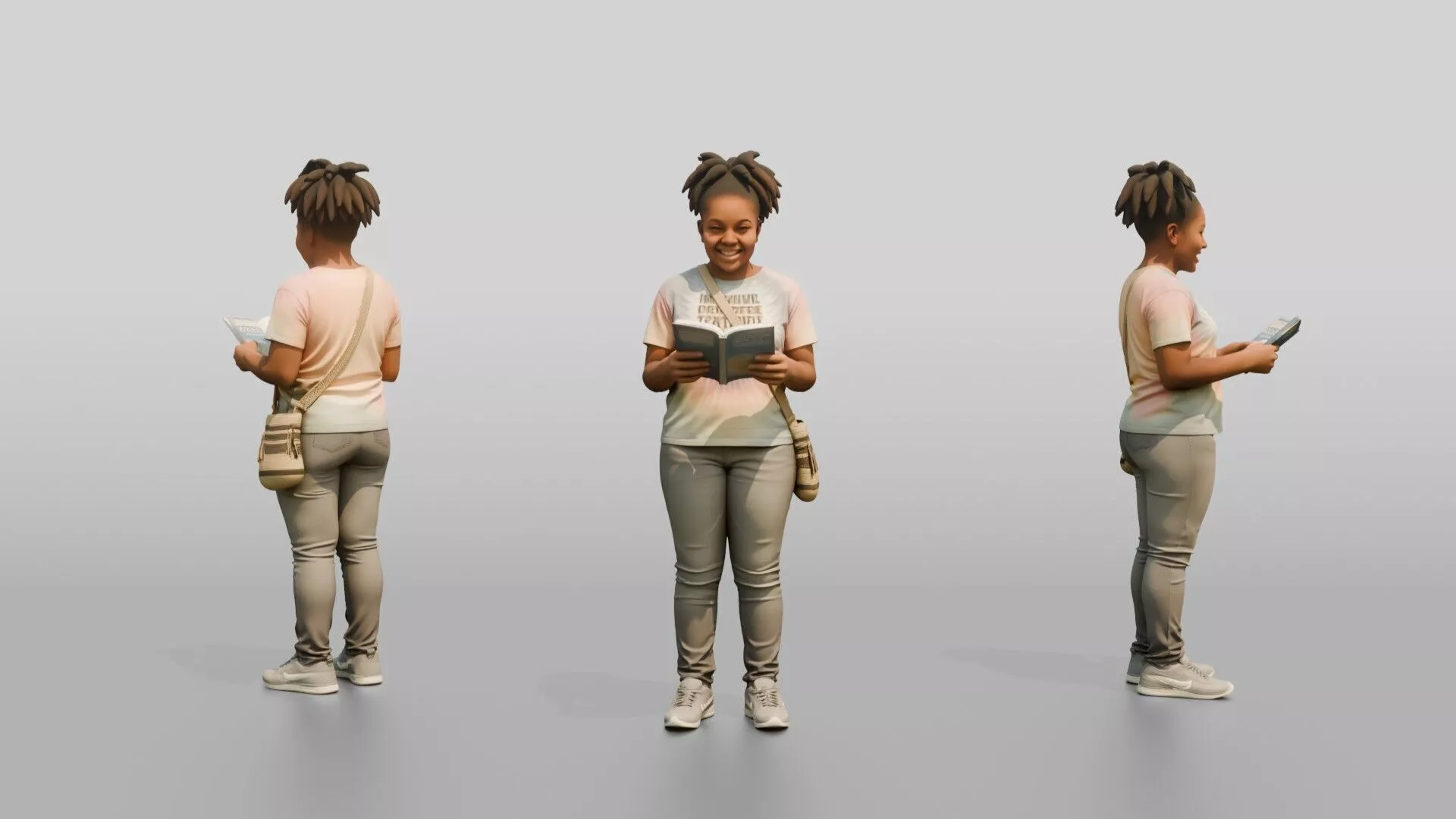 Plus-Size Black Woman with Dreadlocks Standing Reading a Book 3D model