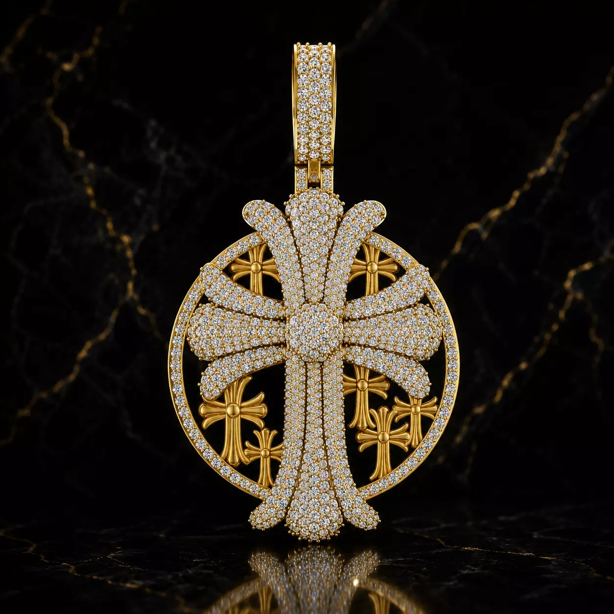 Cross Pendant with Gold Circle Frame 3d print model NOP0113 3D print model