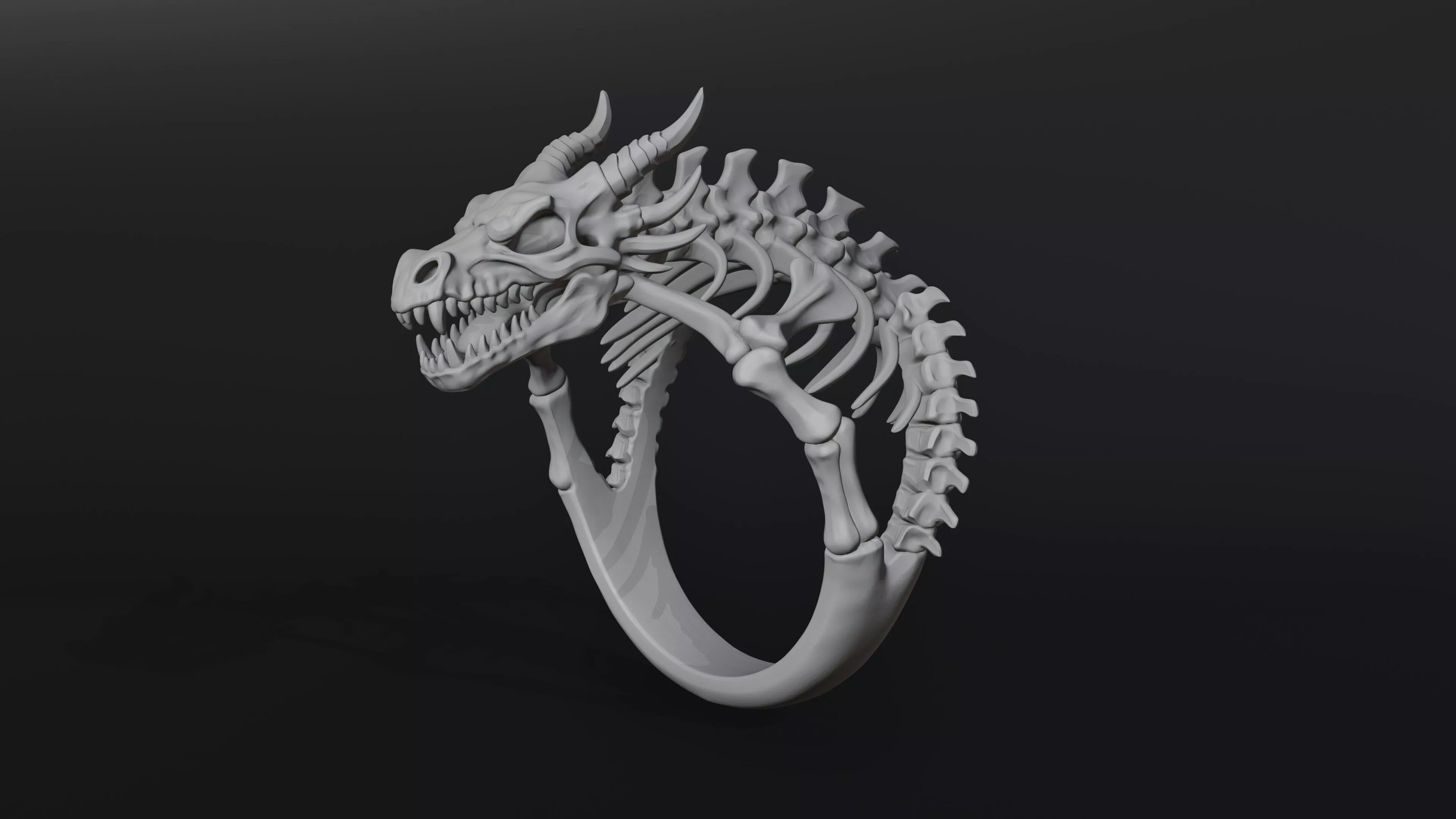 Horned Dragon Skeleton Ring 3D print model
