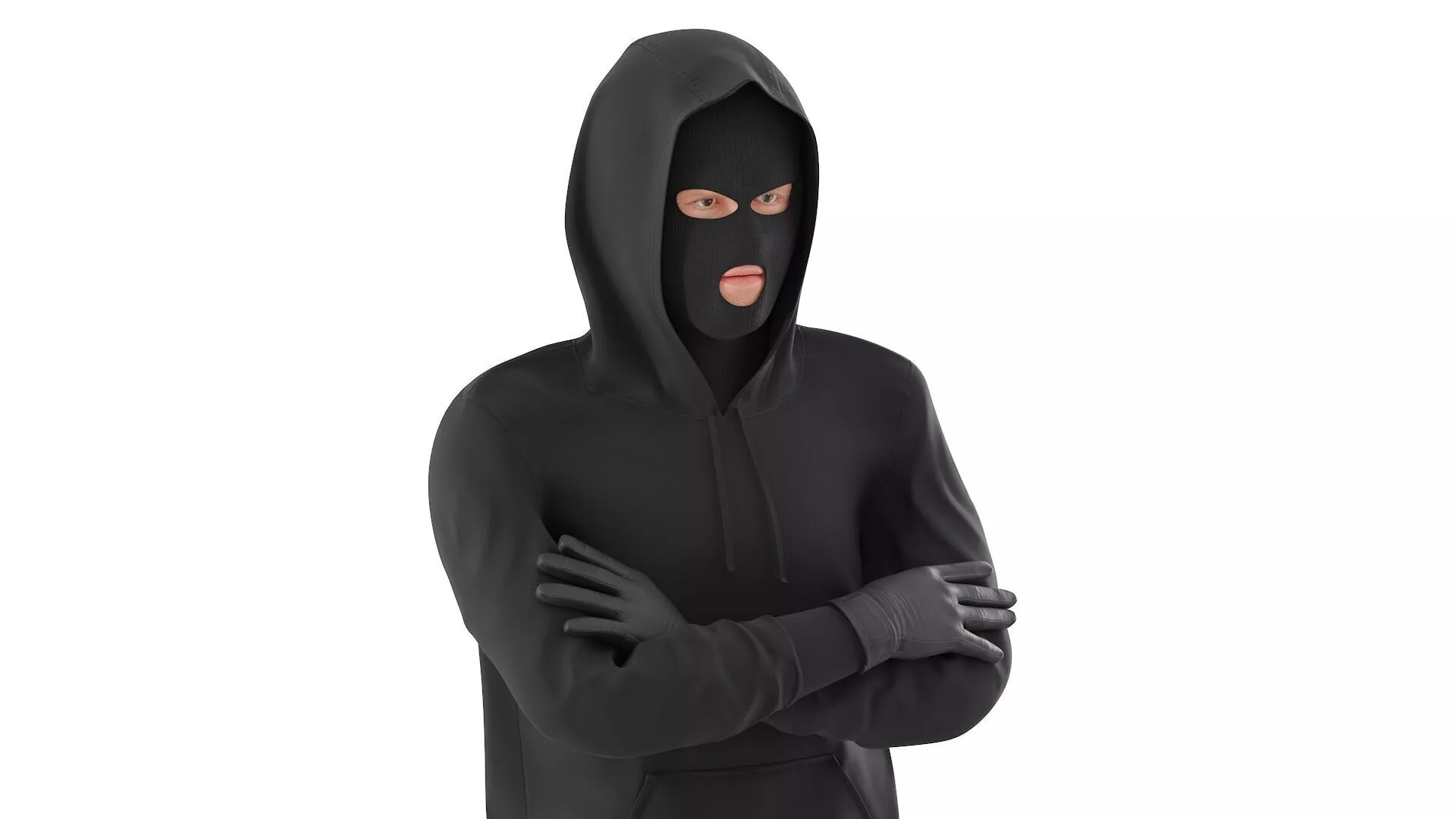 Robber Wearing Mask and Hood Rigged for Cinema 4D 3D model