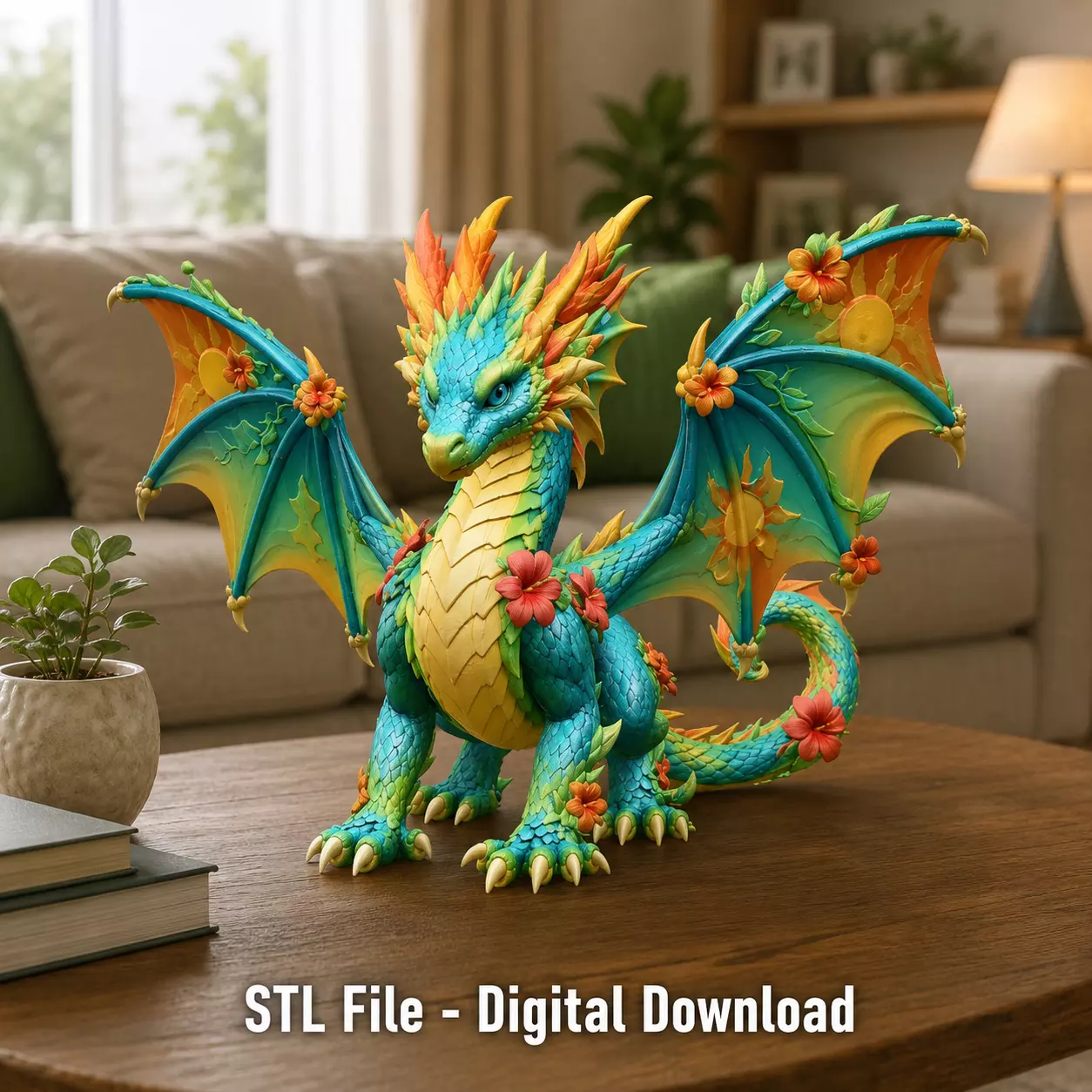 Summer Bloom Dragon STL File for 3D Print 3D print model