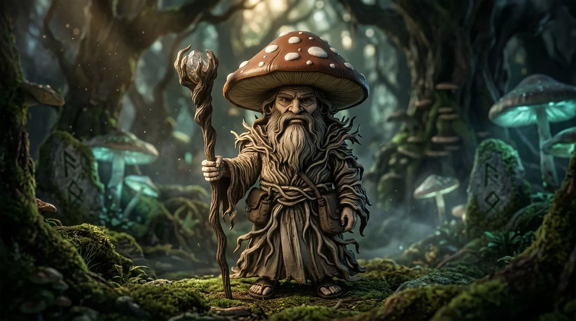 Magical Wizard with Mushroom Hat 3D Printable Figurine 3D print model
