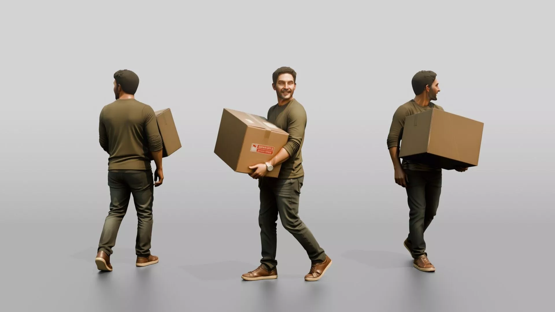 Man Carrying Cardboard Box 3D model