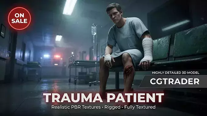 Injured Male Patient Character Game Ready Hospital Medical