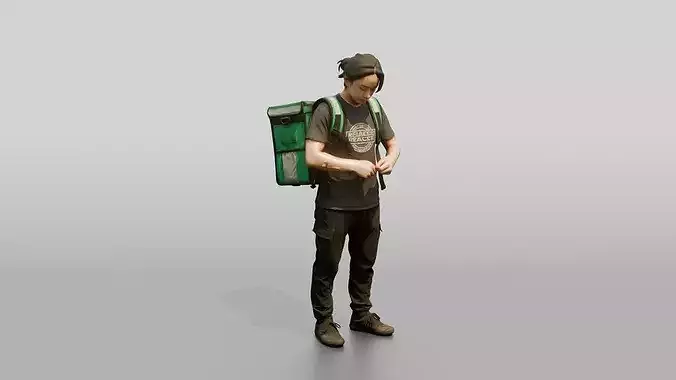 Food Delivery Man with Backpack 3D model 2