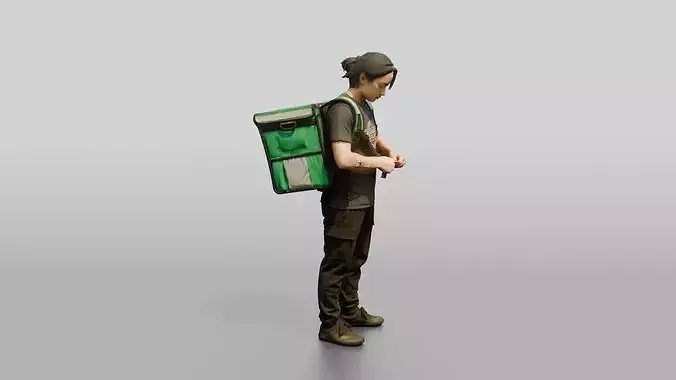 Food Delivery Man with Backpack 3D model 3