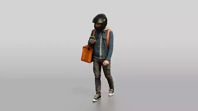 Helmeted Food Courier 3D model 5