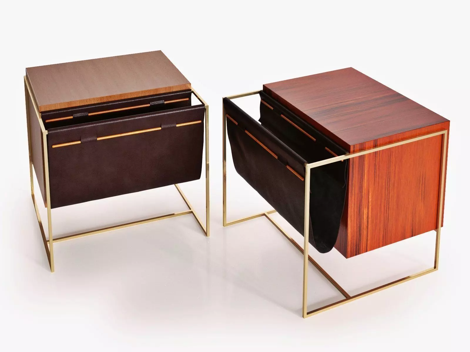 Brick side table with two drawers and gold frame 3D model_2