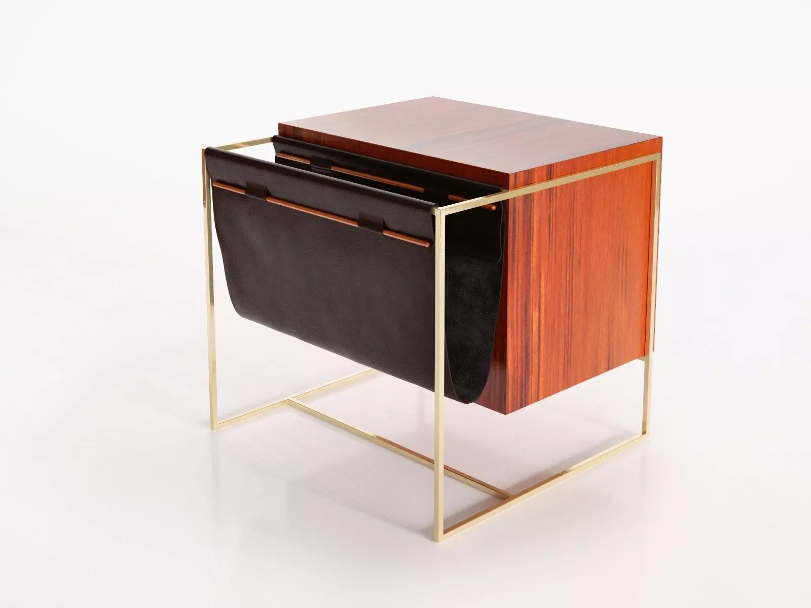Brick side table with two drawers and gold frame 3D model_0