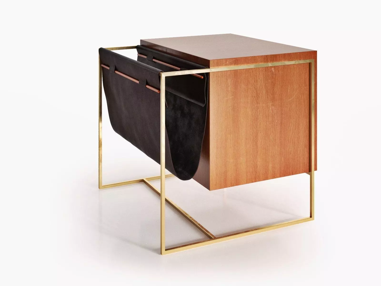 Brick side table with two drawers and gold frame 3D model_1